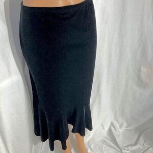 Black Velvet Midi Skirt with Bottom Founce Sz Med